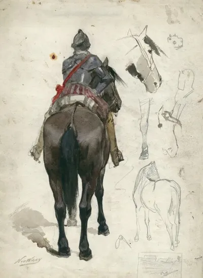 Krijgsman Te Paard Op De Rug Gezien