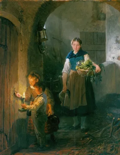 Kuchenmagd Mit Kindern Im Vorratskeller