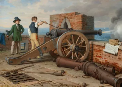 Kunstlerfreunde Losen Einen Kanonenschuss Auf Der Festung Michele Bei Ostia Ferdinand Jagemann Und Peter Krafft