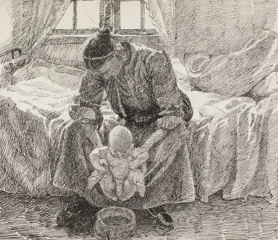 Kunstnerens Hustru Der Holder Sit Barn Frem