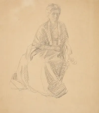 Kunstnerens Hustru Fru Elise P H Siddende Studie Til Maleriet Faaborgmuseets Indvielse 1910 11