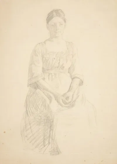 Kunstnerens Hustru Sidder Model Til Portraet Af Fru Thora Karl Madsen Til Maleriet Faaborgmuseets Indvielse 1910 11