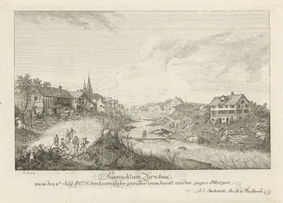 Kusnacht Am Zurichsee Wie Es Den 8ten July Anno 1778 Durch Entsetzliches Gewasser Verschwemmt Worden Gegen Morgen