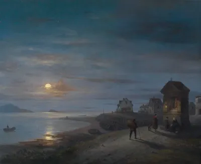 Kustenlandschaft Bei Aufgehendem Mond