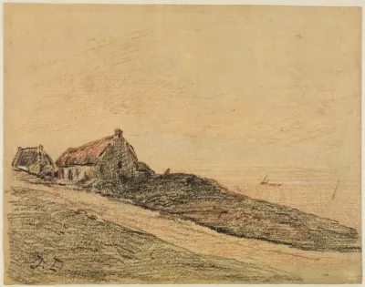 Kustenlandschaft Bei Cayeux Mit Zwei Hutten