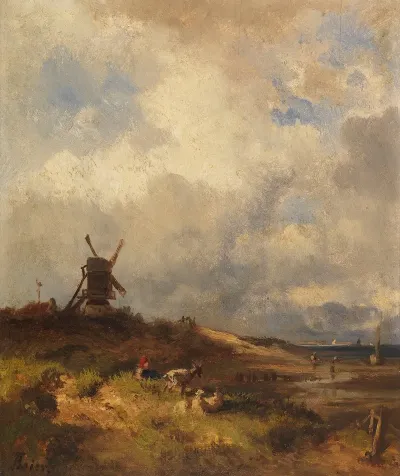 Kustenlandschaft Mit Windmuhle