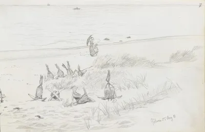 Kvinne Med Barn Og Ankere Pa Stranden Gohren