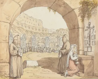 La Compagnia Dei Sacconi Al Colosseo Penitents Praying At Altars In The Colosseum