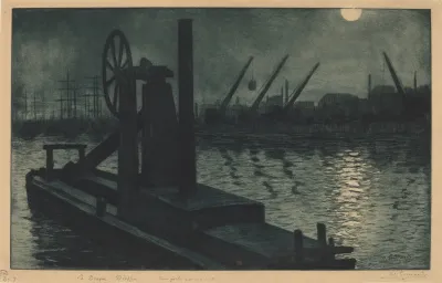 La Drague Dieppe A Dredger In Dieppe Harbor By Moonlight