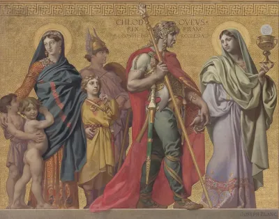 La Foi Entrainant Clovis Suivi De La Reine Et De Ses Enfants Puis De Divers Saints Et Guerriers
