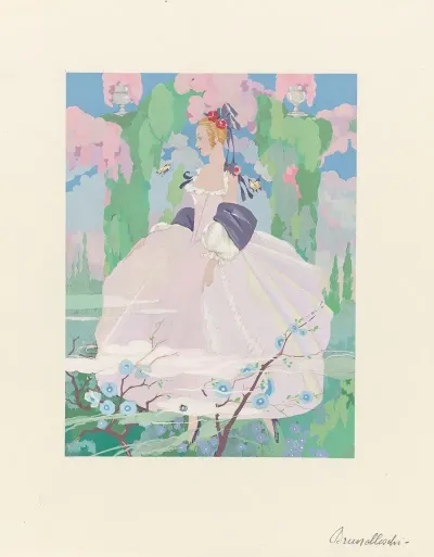 La Guirlande Woman In Pink Dress In Garden