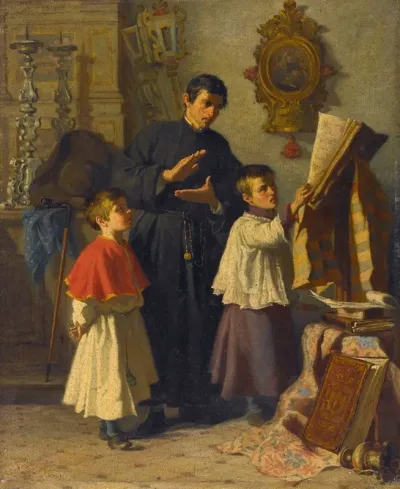La Lecon De Chant Des Enfants De Choeur Dans Une Sacristie A Rome
