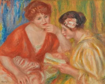 La Lecture Deux Femmes Aux Corsages Rouge Et Rose
