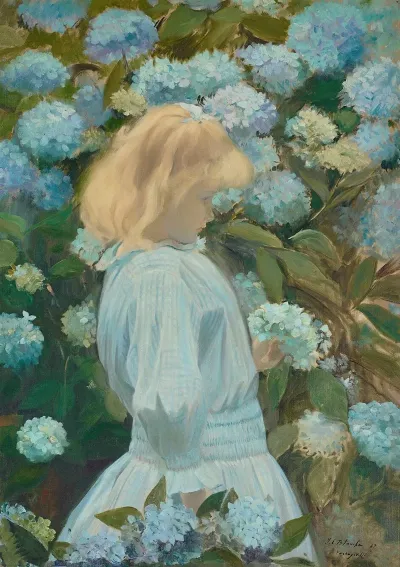 La Petite Fille Aux Hortensias