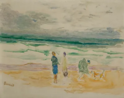 La Plage Trois Personnages Et Un Chien