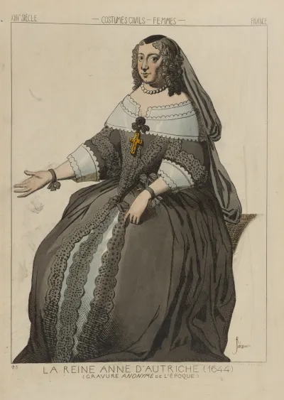 La Reine Anne Dautriche 1644 Gravure Anonyme De Lepoque Xviie Siecle Costumes Civils Femmes France