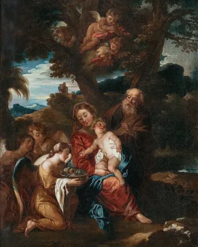 La Sainte Famille Pendant La Fuite En Egypte Servie Par Les Anges