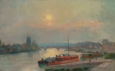 La Seine A Rouen Soleil Couchant