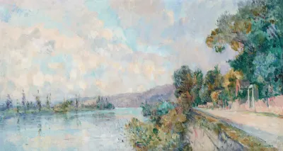 La Seine Et Les Coteaux De Dieppedalle Vue Prise De Croisset Pres Rouen