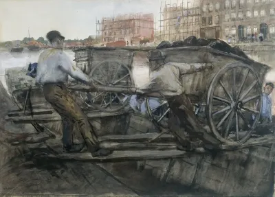 Labourers Pulling A Heavily Laden Cart On Jacob Van Lennepkade Amsterdam