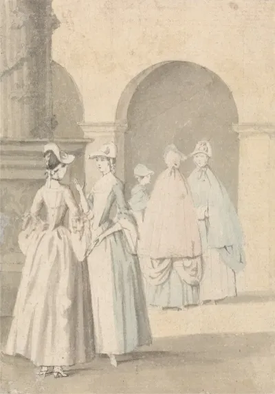 Ladies Beside A Column And Arcade