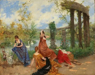 Ladies Near The Park Pond