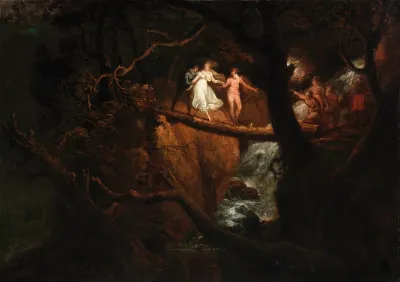 Lady Blanche Crosses The Ravine Guided By The Count And Saint Foix A Scene From The Mysteries Of Udolpho