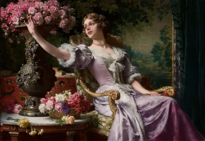 Lady In A Lilac Dress With Flowers
