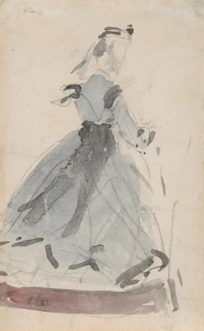 Lady In Fashionable Blue Gown