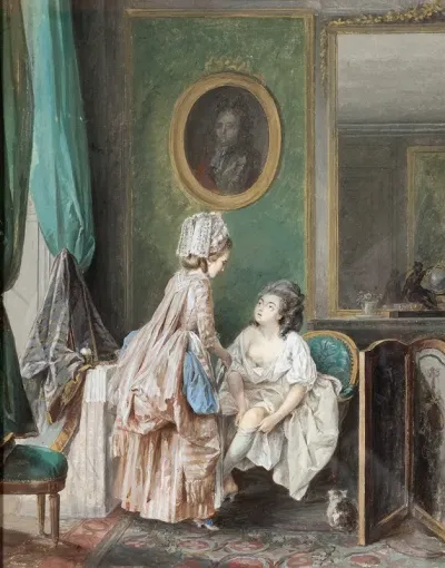 Lady Pulling On Her Stockings