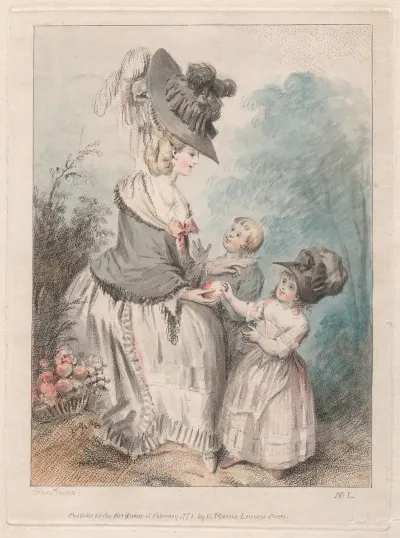 Lady With A Boy And Girl In Garden