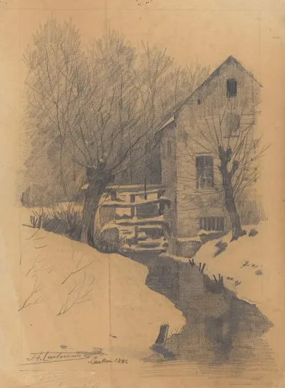 Laeken Moulin A Eau Sous La Neige