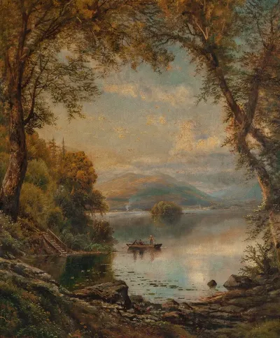 Lake Landscape With Fishermen