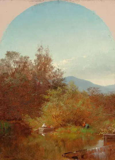 Lake Scene With Fisherman