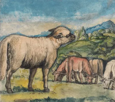 Lamb And Oxen In A Pastoral Landscape