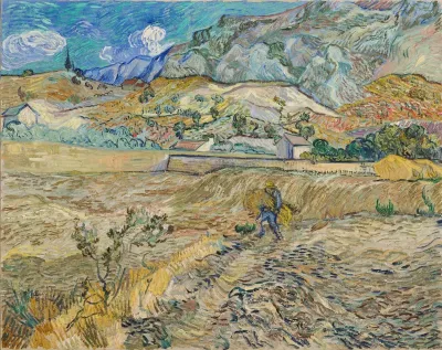 Landscape At Saint Remy Enclosed Field With Peasant