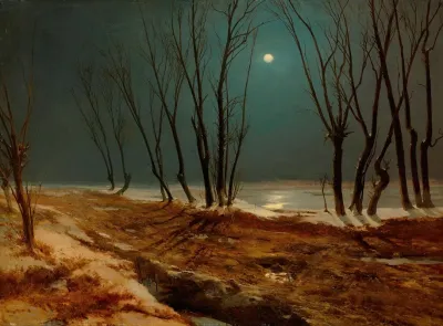 Landscape In Winter At Moonlight