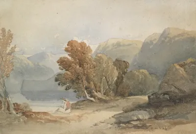 Landscape Lake And Figure