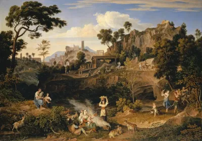 Landscape Near Olevano With A Parade Of Dancing Peasants