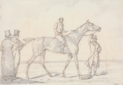 Landscape Scenery No 15 Racehorse With Jockey Up Two Men Discussing The Horse