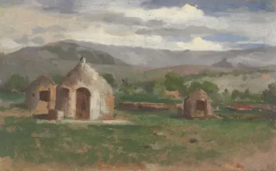 Landscape Sketch With Primitive Huts Provence