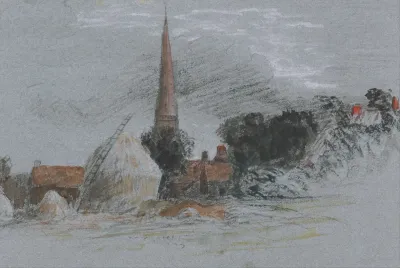 Landscape Study A Haystack Near A Church