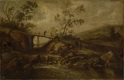 Landscape With A Cascade Bridge And Staffage Figures