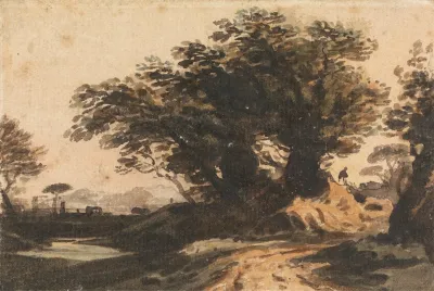 Landscape With A Clump Of Trees Near A Road And A Stream
