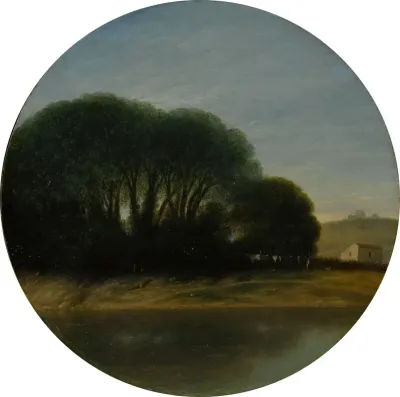 Landscape With A Farm And Trees Beside A River