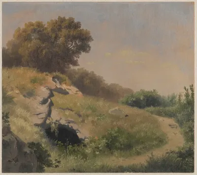 Landscape With A Field Road And Rock Cave