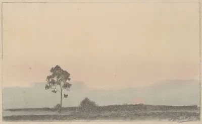Landscape With A Lonely Pine Tree At Sunset