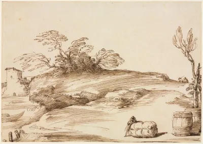Landscape With A Man Leaning On A Bale