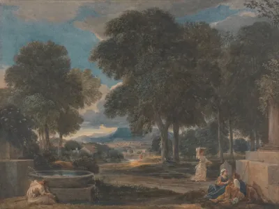 Landscape With A Man Washing His Feet At A Fountain After Poussin