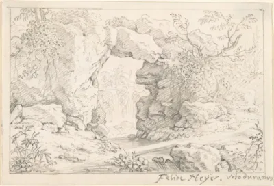 Landscape With A Natural Arch And A Waterfall